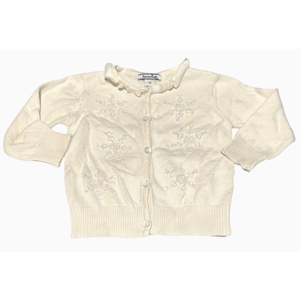 Hartstrings Sweater Size 3T Snowflake Beaded Sequin Girls White Holiday